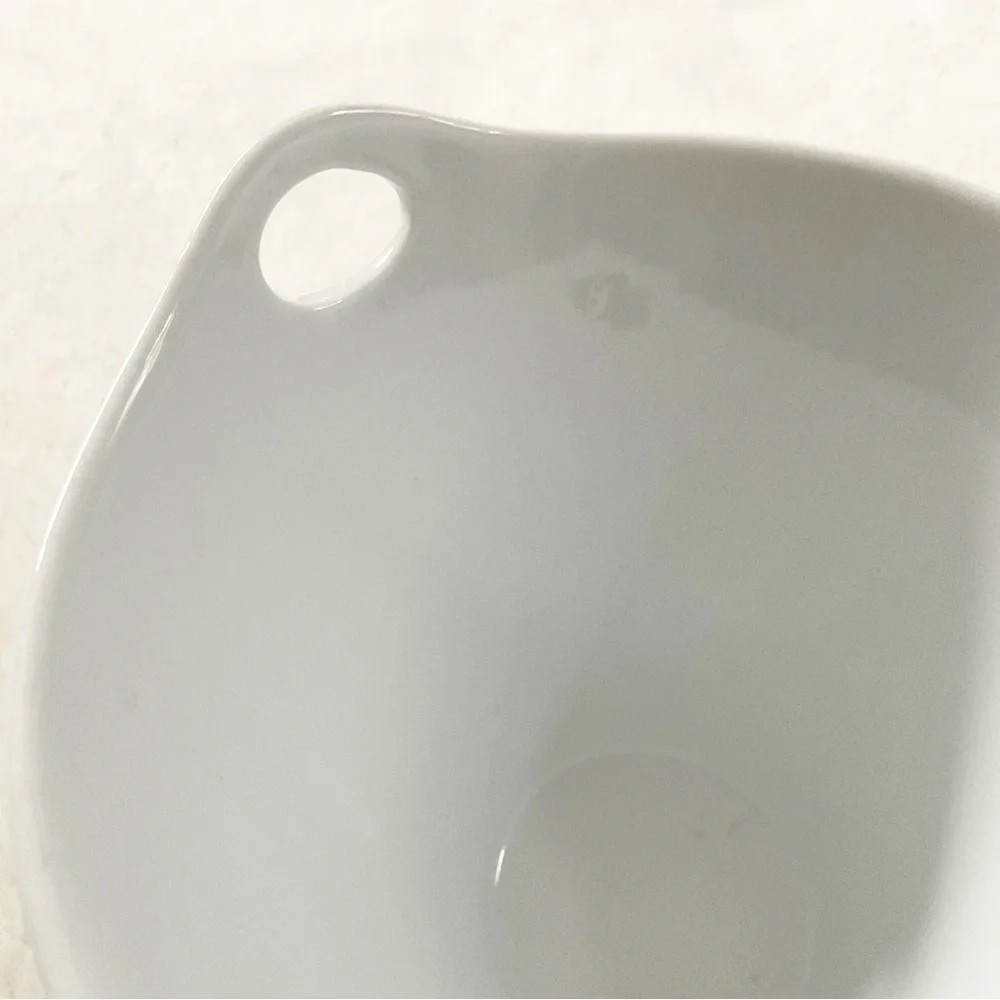 Crate & Barrel Kai White Porcelain Serving Bowl Modern Minimalist Handles